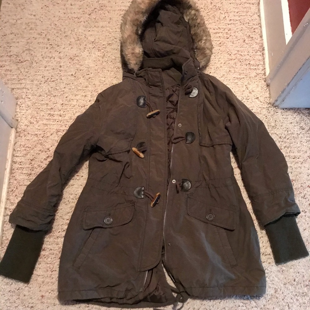 Olive Jacket with Detachable Hood - Picture 2 of 4